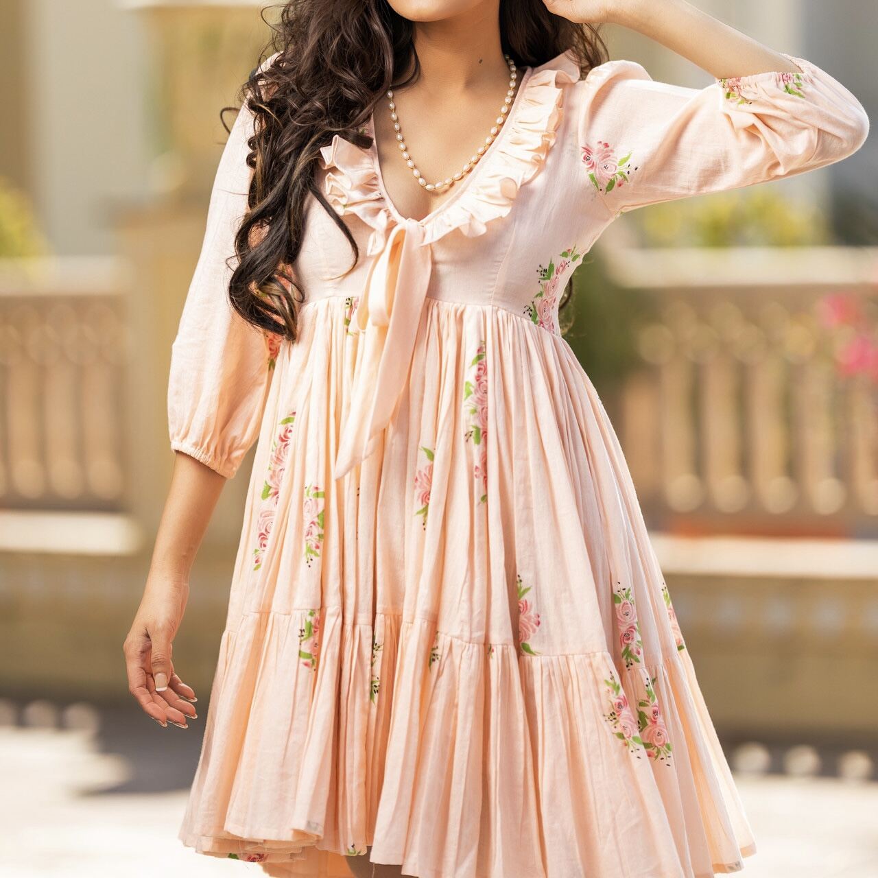 Peach Costa Handblock Cotton Dress